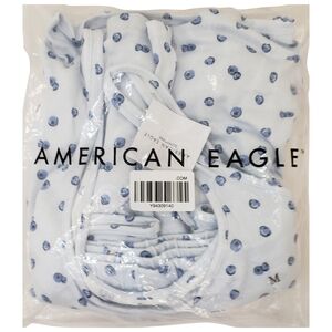 AMERICAN EAGLE Pajama Set Women Luxe Plush Ruffled Tank Top & Shorts Blue NWT